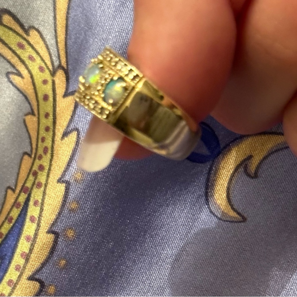 14k gold, opal and diamond ring  (genuine gems)